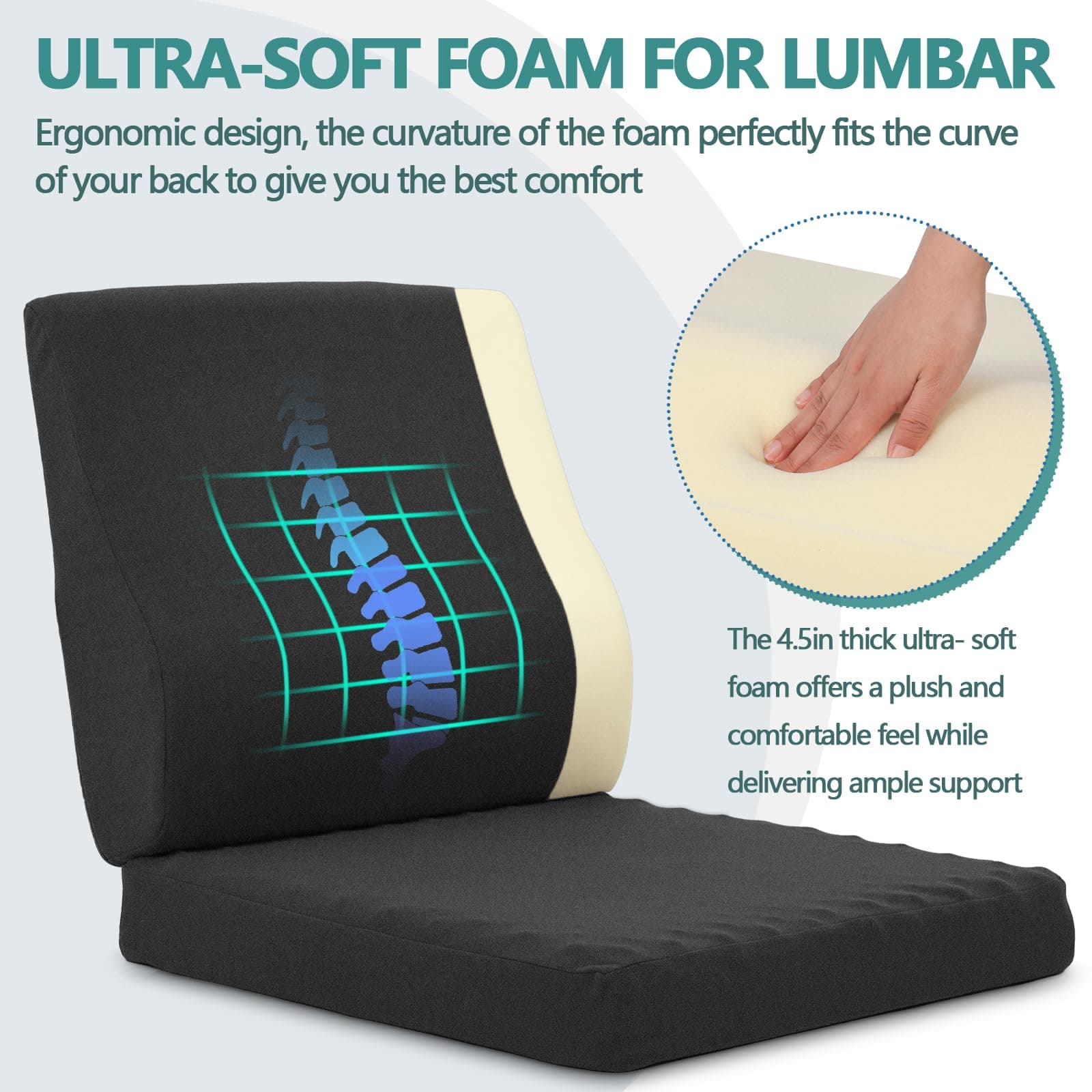 Recliner Seat Cushion with Lumbar Support Pillow, 2 Piece Set — image 4