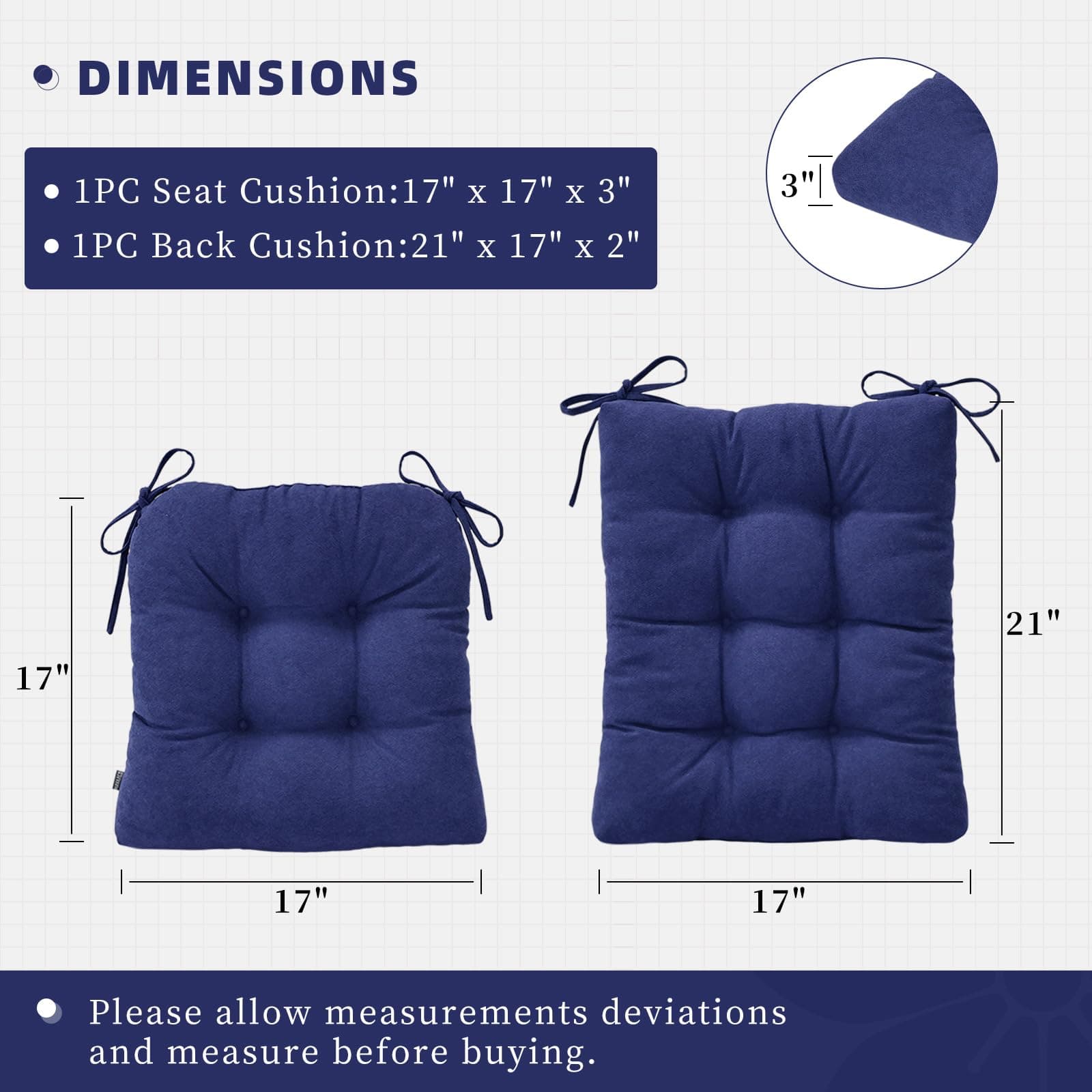 Rocking Chair Cushion Set, Seat 17 x 17 in and Back 21 x 17 in — image 3